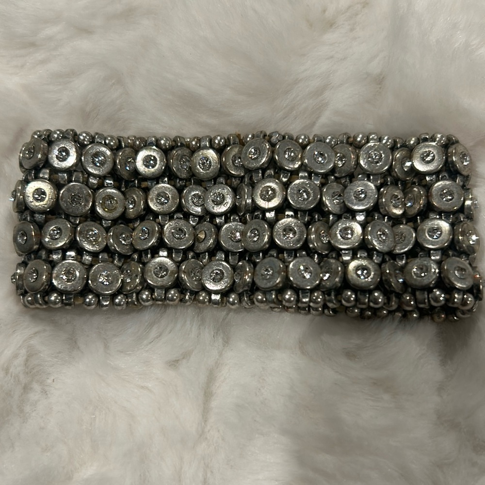 Crystal and Silver Toned Circle Stretchy Cuff